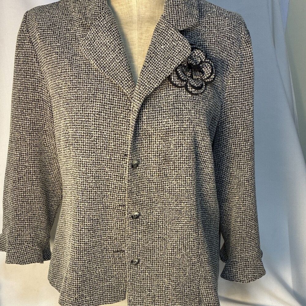 Miss Dorby Womens Black/White Tweed Houndstooth Collared Jacket UK 18